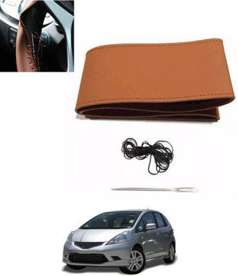 ABJD Hand Stiched Steering Cover For Hyundai Jazz(Tan, Leatherite)