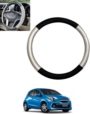 monolive Hand Stiched Steering Cover For Honda Brio(Silver/Black, Leatherite)
