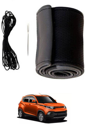 MATIES Hand Stiched Steering Cover For Mahindra KUV100(Black/Grey, Leatherite)