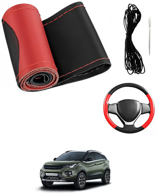 MATIES Hand Stiched Steering Cover For Tata Universal For Car(Red/Black, Leatherite)