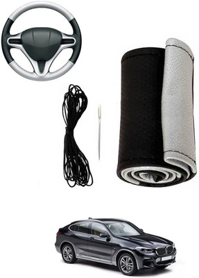 MATIES Hand Stiched Steering Cover For BMW X4(Silver, Black, Leatherite)