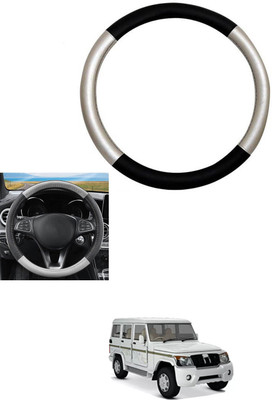 MATIES Steering Cover For Mahindra Bolero(Silver, Black, Leather)