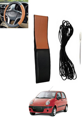 RKPSP Hand Stiched Steering Cover For Daewoo Matiz(Tan, Black, Leatherite)
