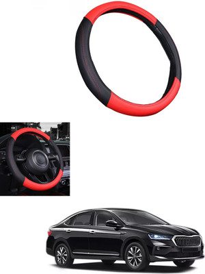 MATIES Steering Cover For Skoda Universal For Car(Red/Black, Leather)