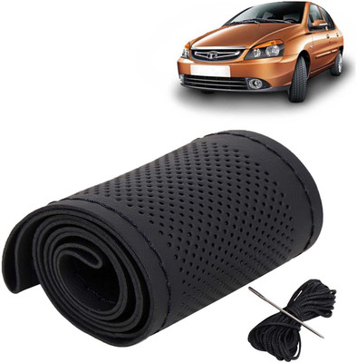 Kingsway Hand Stiched Steering Cover For Tata Indigo CS(Black Color with Black Thread, Leatherite)