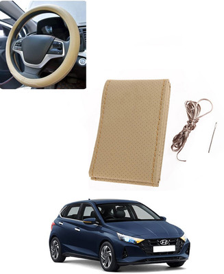 AYW Hand Stiched Steering Cover For Hyundai i20(Beige, Leatherite)