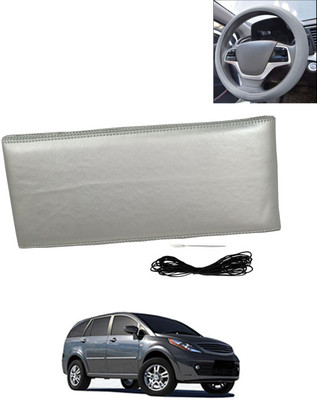 AYW Hand Stiched Steering Cover For Tata Aria(Silver, Leatherite)