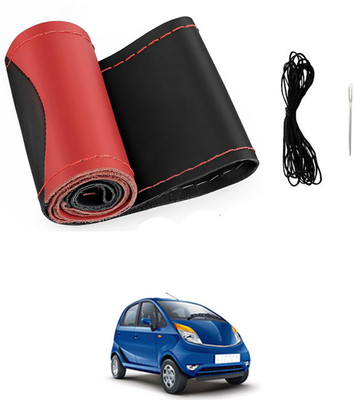 ABJD Hand Stiched Steering Cover For Isuzu Nano(Red, Black, Leatherite)