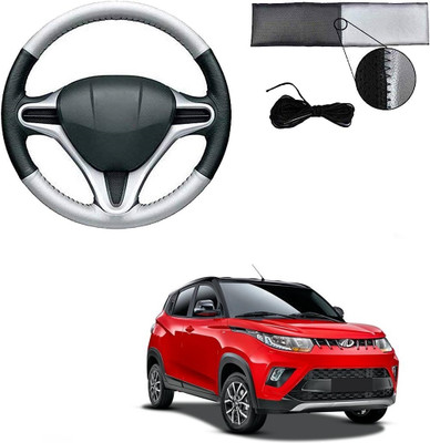 ARNEJA Hand Stiched Steering Cover For Mahindra KUV100(Silver, Black, Leather)