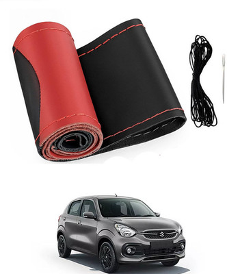 MATIES Hand Stiched Steering Cover For Maruti Celerio(Red/Black, Leatherite)