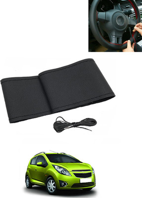 MATIES Hand Stiched Steering Cover For Chevrolet Beat(Black, Leatherite)