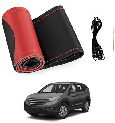 monolive Hand Stiched Steering Cover For Honda Universal For Car(Red/Black, Leatherite)