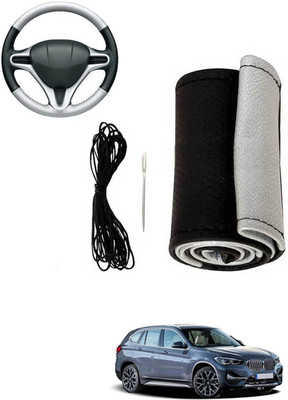 MATIES Hand Stiched Steering Cover For BMW Universal For Car(Silver, Black, Leatherite)