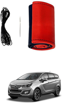 RKPSP Hand Stiched Steering Cover For Universal For Car Universal For Car(Red/Black, Leatherite)