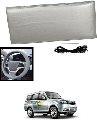 MATIES Hand Stiched Steering Cover For Tata Sumo Grande(Silver, Leatherite)