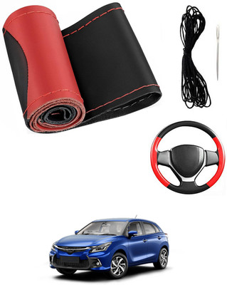 MATIES Hand Stiched Steering Cover For Toyota Universal For Car(Red/Black, Leatherite)