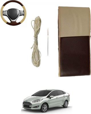 MATIES Hand Stiched Steering Cover For Ford Fiesta(Beige/Brown, Leatherite)