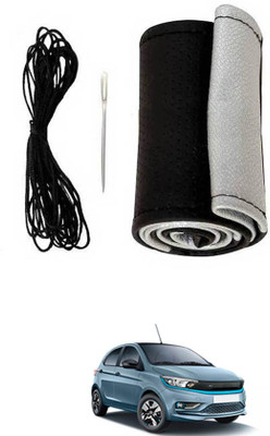 MSNP Hand Stiched Steering Cover For Tata Universal For Car(Silver Black, Leatherite)
