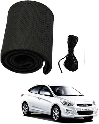 arneja trading company Hand Stiched Steering Cover For Hyundai Verna Fluidic(Black, Leather)