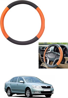 MATIES Steering Cover For Skoda Laura(Tan/Black, Leather)