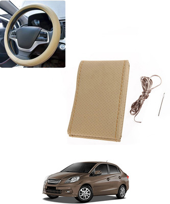 AYW Hand Stiched Steering Cover For Honda Amaze(Beige, Leatherite)