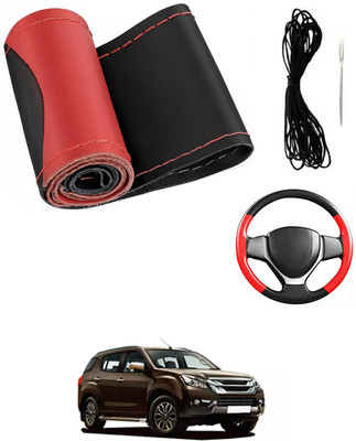 MATIES Hand Stiched Steering Cover For Isuzu Universal For Car(Red/Black, Leatherite)