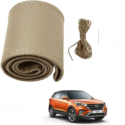 ARNEJA Hand Stiched Steering Cover For Hyundai Creta(Beige, Leather)