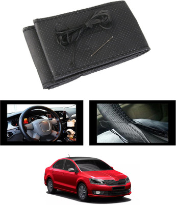 MATIES Hand Stiched Steering Cover For Skoda Rapid(Black, Leatherite)