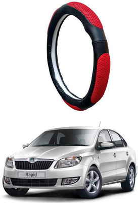 AUTO PEARL Steering Cover For Skoda Rapid(Black Red, Leatherite)