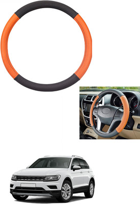 MATIES Steering Cover For Volkswagen Universal For Car(Tan/Black, Leather)