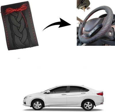Autoinnovation Hand Stiched Steering Cover For Honda City(Black, Leather)