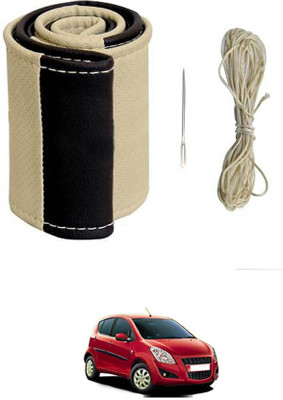 ABJD Hand Stiched Steering Cover For Mahindra Ritz(Beige, Black, Leatherite)