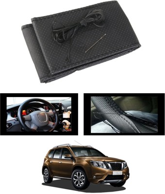 MATIES Hand Stiched Steering Cover For Nissan Terrano(Black, Leatherite)