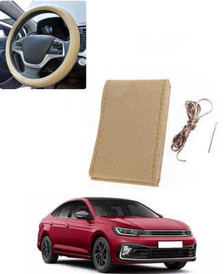 AYW Hand Stiched Steering Cover For Volkswagen Universal For Car(Beige, Leatherite)