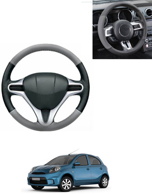 AYW Steering Cover For Nissan Micra Active(Grey/Black, Leatherite)