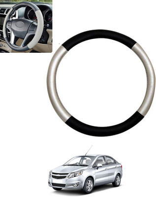 monolive Hand Stiched Steering Cover For Chevrolet Sail(Silver/Black, Leatherite)