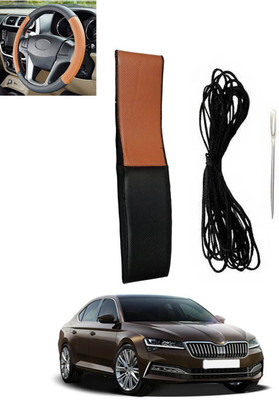 MSNP Hand Stiched Steering Cover For Skoda Superb(Tan, Black, Leatherite)