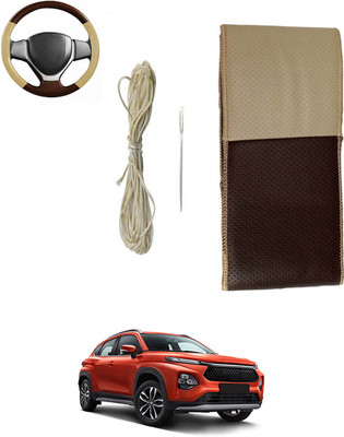 ABJD Hand Stiched Steering Cover For Toyota Universal For Car(Beige, Brown, Leatherite)
