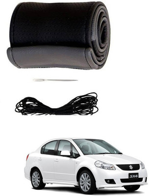 RKPSP Hand Stiched Steering Cover For Universal For Car SX4(Black/Grey, Leatherite)