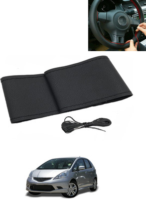 AYW Hand Stiched Steering Cover For Honda Jazz(Black, Leatherite)
