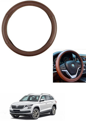 MATIES Steering Cover For Skoda Universal For Car(Brown, Leather)