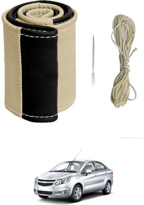 MATIES Hand Stiched Steering Cover For Chevrolet Sail(Beige/Black, Leatherite)