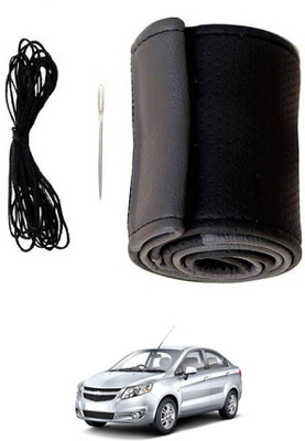 MSNP Hand Stiched Steering Cover For Chevrolet Sail(Grey Black, Leatherite)