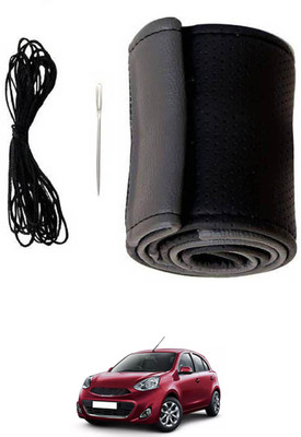 monolive Hand Stiched Steering Cover For Nissan Micra(Grey/Black, Leatherite)