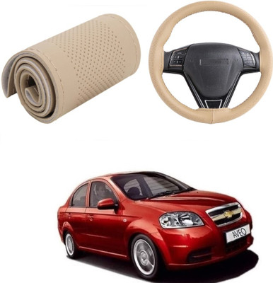 Arnejas Hand Stiched Steering Cover For Chevrolet Aveo(Beige, Leather)