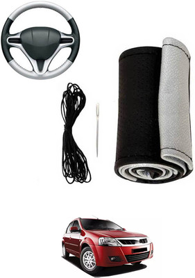 MATIES Hand Stiched Steering Cover For Mahindra Verito(Silver, Black, Leatherite)