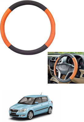 MATIES Steering Cover For Skoda Fabia(Tan/Black, Leather)