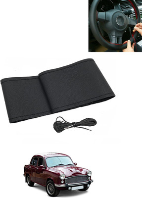 MATIES Hand Stiched Steering Cover For HM Ambassador(Black, Leatherite)