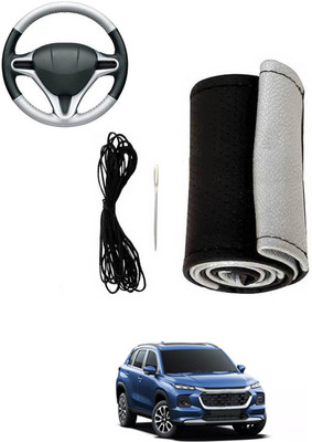 MATIES Hand Stiched Steering Cover For Universal For Car Grand Vitara(Silver, Black, Leatherite)