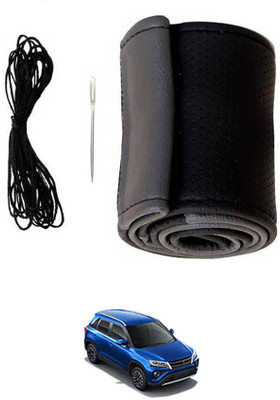 MATIES Hand Stiched Steering Cover For Toyota Universal For Car(Black/Grey, Leatherite)